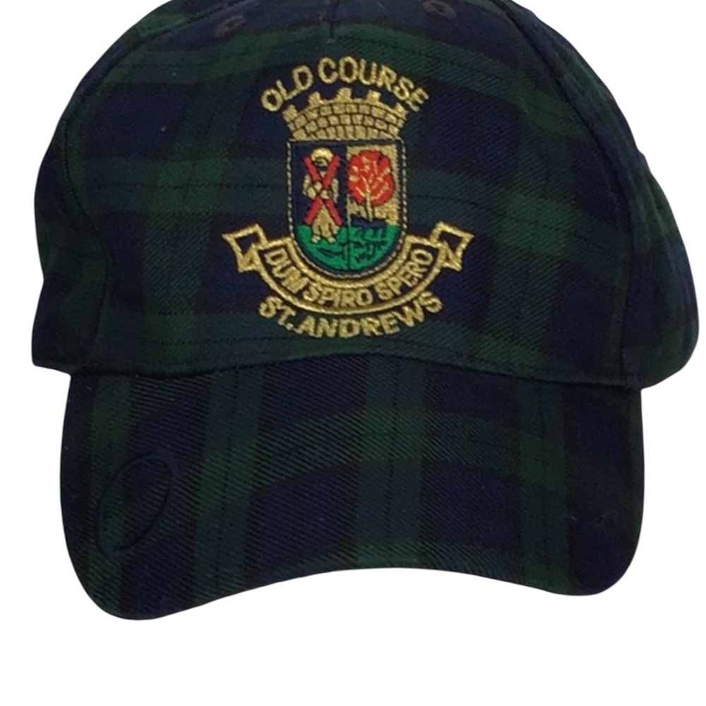 Scotland St Andrews Old Course Navy Blue Green Tartan Plaid Golf Ball Cap